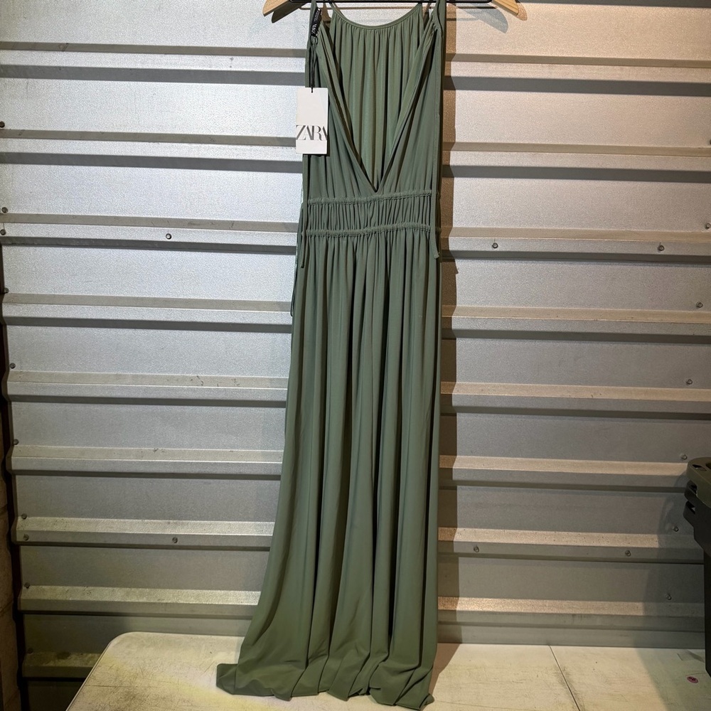 NWT Zara Olive Green Maxi Dress Small S